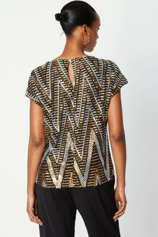 Black Multi Sequin Cold Shoulder Top
