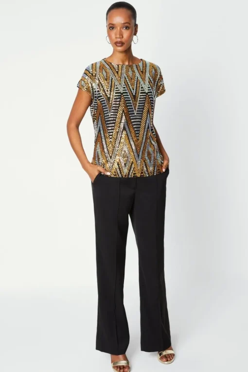 Black Multi Sequin Cold Shoulder Top