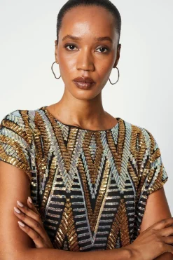 Black Multi Sequin Cold Shoulder Top