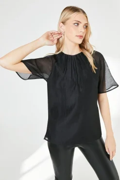 Black Pleat Neck Top