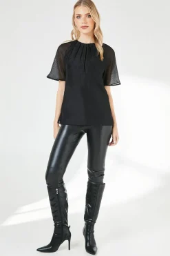 Black Pleat Neck Top