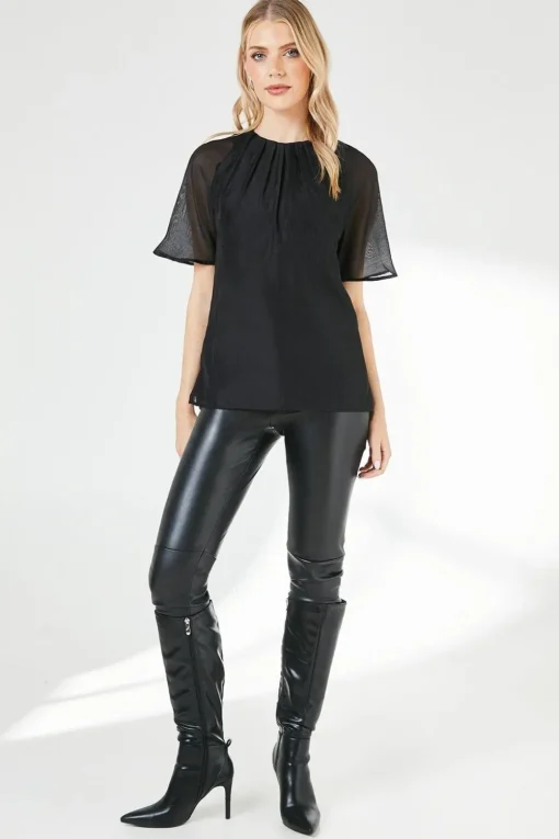 Black Pleat Neck Top