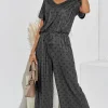 Black Polk Dot Loose Jumpsuit With Short Sleeve In Grey