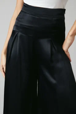 Black Premium Satin Wide Leg Trouser