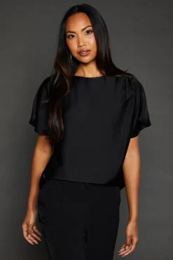 Black Satin Drape Shoulder T-shirt
