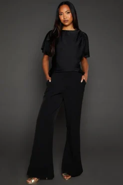 Black Satin Drape Shoulder T-shirt