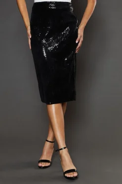 Black Sequin Midi Skirt