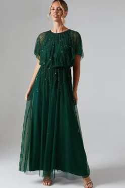 Blouson Bodice Linear Embellished And Beaded Bridesmaids Dress
