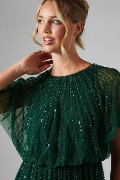 Blouson Bodice Linear Embellished And Beaded Bridesmaids Dress