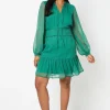 Blouson Sleeve Shirred Chiffon Mini Dress