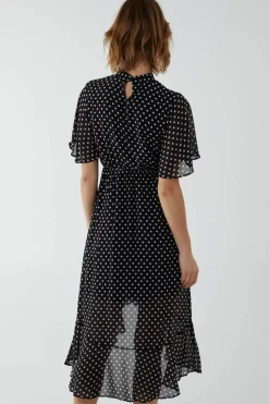 Blouson Wrap Skirt Ruffle Midi Dress