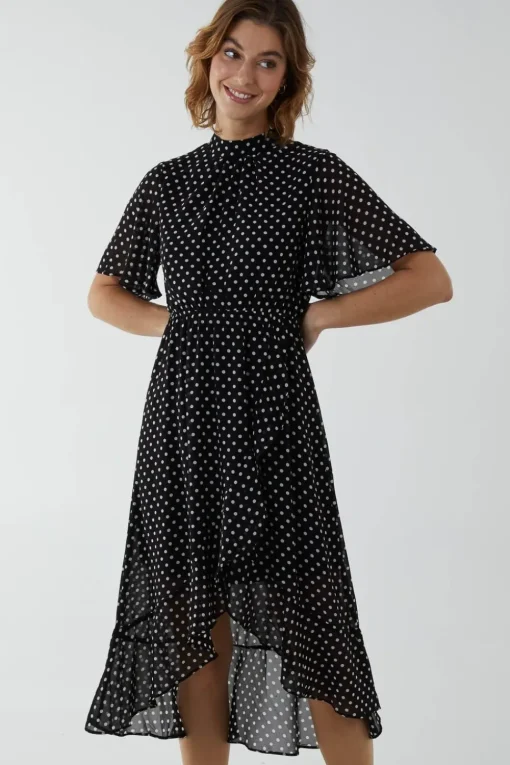 Blouson Wrap Skirt Ruffle Midi Dress