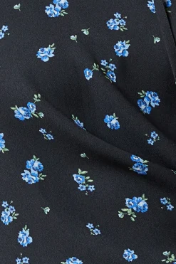 Blue Ditsy Shirred Cuff Blouse