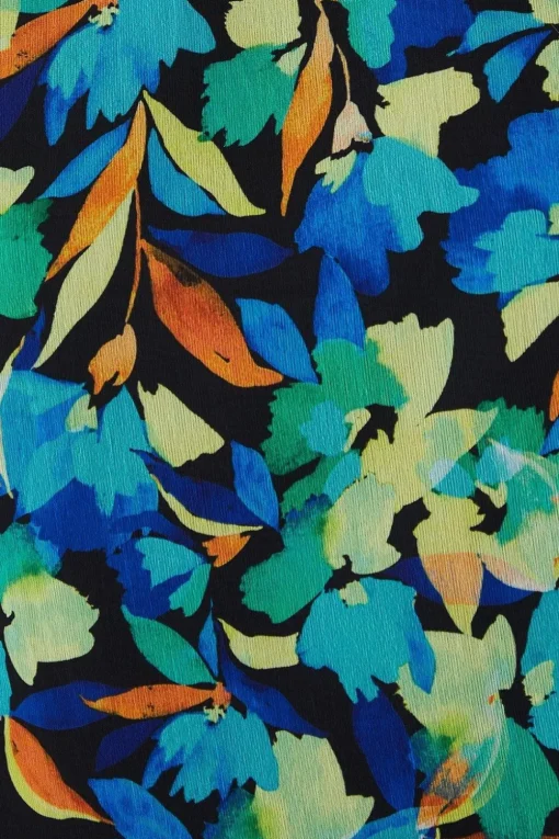 Blue Floral Fluted Sleeve Shift Dress