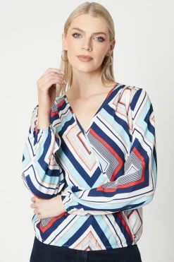 Blue Geo Wrap Top