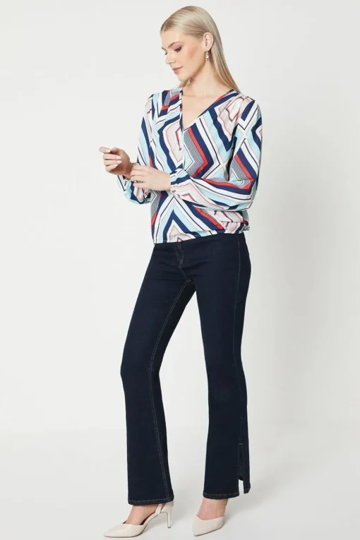 Blue Geo Wrap Top