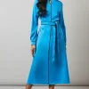 Blue Piping Detail Keyhole Midi Dress