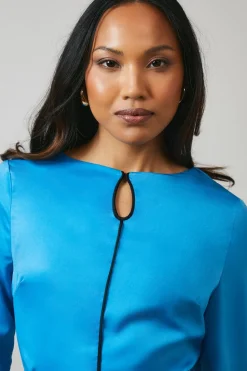 Blue Piping Detail Keyhole Midi Dress