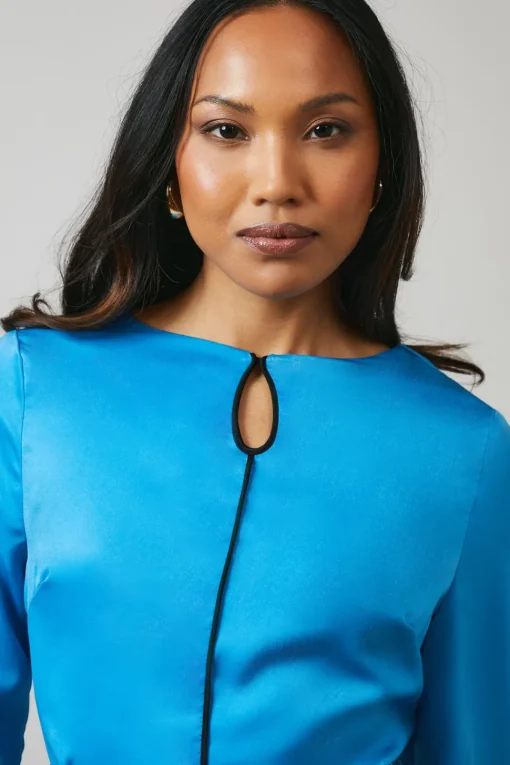 Blue Piping Detail Keyhole Midi Dress