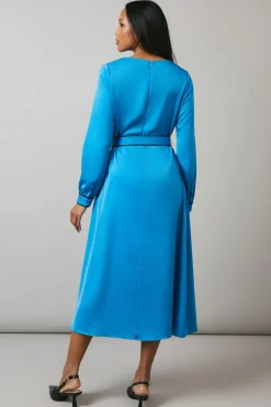 Blue Piping Detail Keyhole Midi Dress