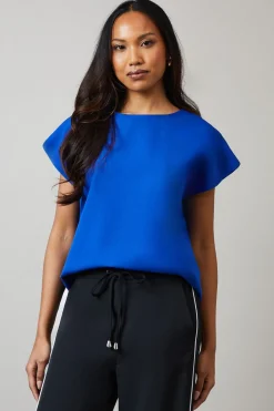 Blue Plain Short Sleeve Top