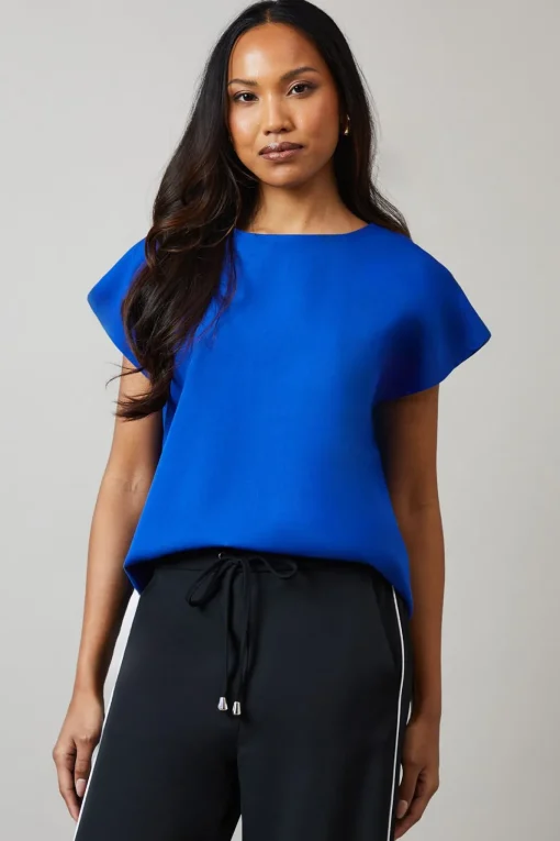 Blue Plain Short Sleeve Top