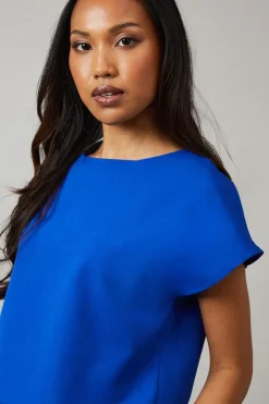 Blue Plain Short Sleeve Top