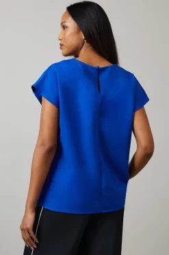 Blue Plain Short Sleeve Top