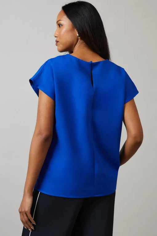 Blue Plain Short Sleeve Top