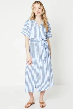 Blue Stripe Midi Shirt Dress