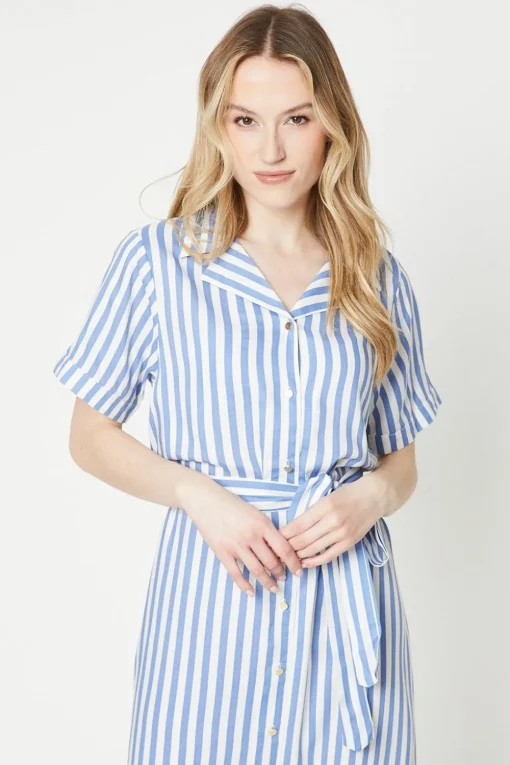 Blue Stripe Midi Shirt Dress