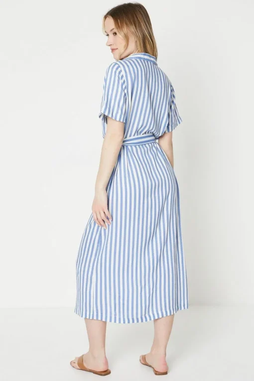 Blue Stripe Midi Shirt Dress