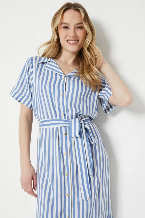 Blue Stripe Midi Shirt Dress