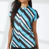 Blue Stripe Print Drape Knot Front Shell Top