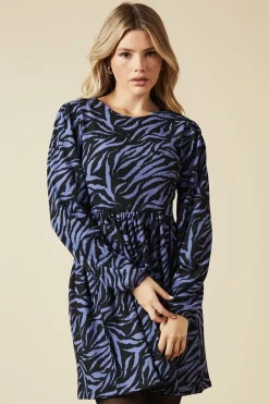 Blue Zebra Tie Back Long Sleeve Mini Dress