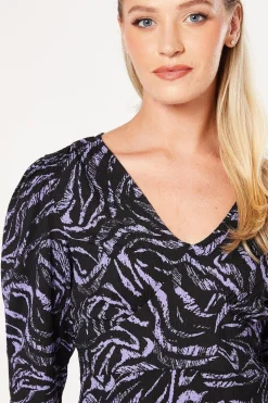 Blue Zebra V Neck Empire Mini Dress