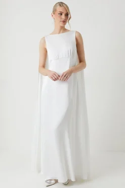 Boat Neck Cape Detail Wedding Dress