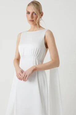 Boat Neck Cape Detail Wedding Dress