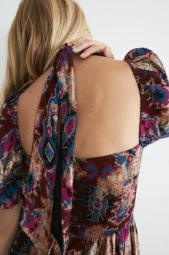 Border Print Twist Neck Halter Midi Dress