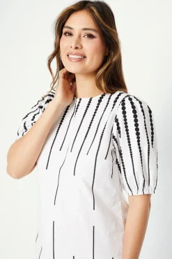 Border Spot Print Puff Sleeve Shift Dress