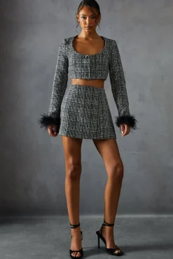 Boucle High Waist A-line Mini Skirt