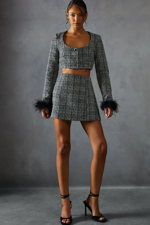 Boucle High Waist A-line Mini Skirt
