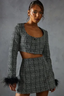 Boucle High Waist A-line Mini Skirt