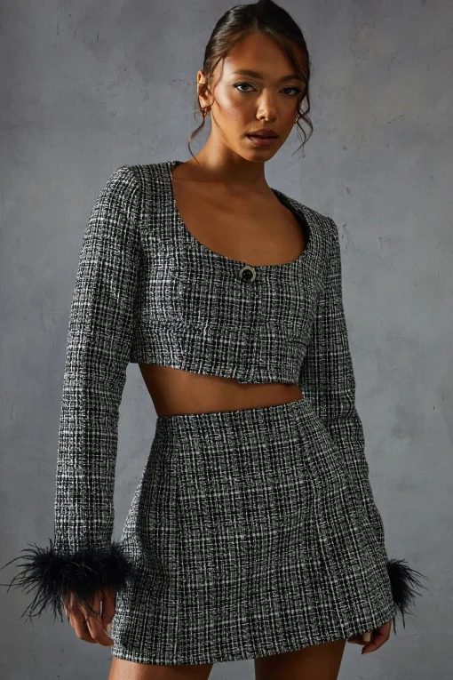 Boucle High Waist A-line Mini Skirt