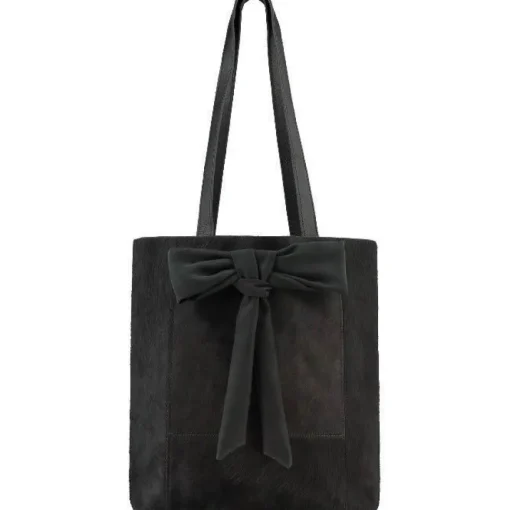 Bow Compact Haircalf Leather Tote Bag Black | BBLYN