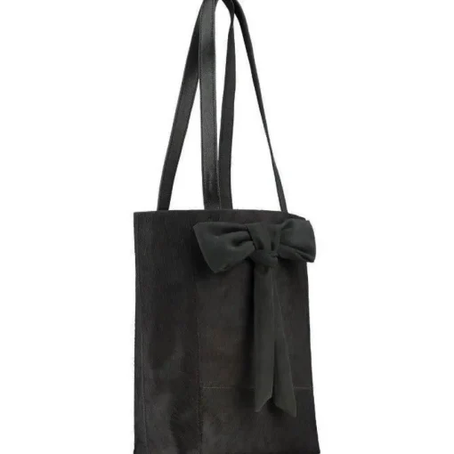 Bow Compact Haircalf Leather Tote Bag Black | BBLYN