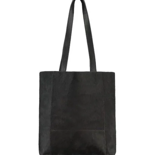 Bow Compact Haircalf Leather Tote Bag Black | BBLYN
