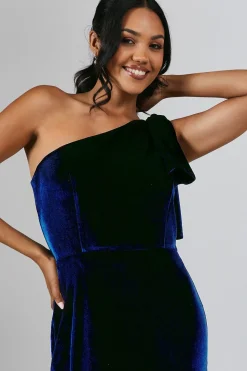 Bow One Shoulder Velvet Bridesmaid Maxi Dress