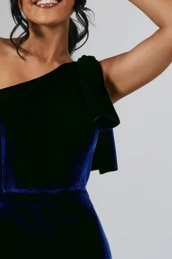 Bow One Shoulder Velvet Bridesmaid Maxi Dress