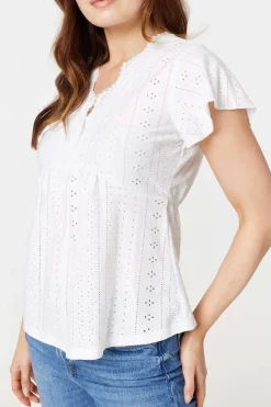 Broderie Anglaise Lace Trim Blouse